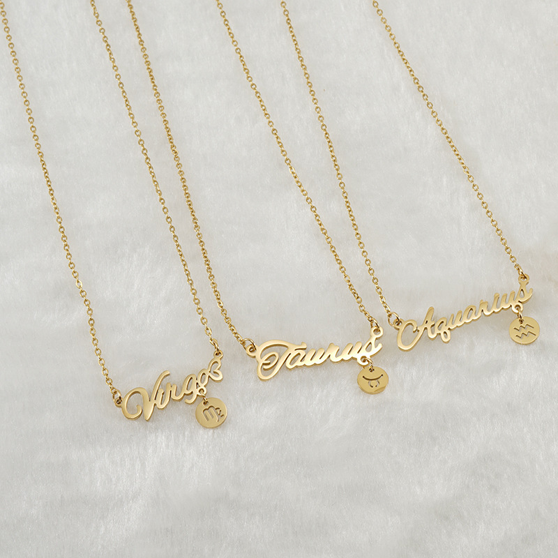 Popular models: fashion all-match stainless steel twelve constellation necklace female 18K titanium steel letter constellation pendant ins necklace female