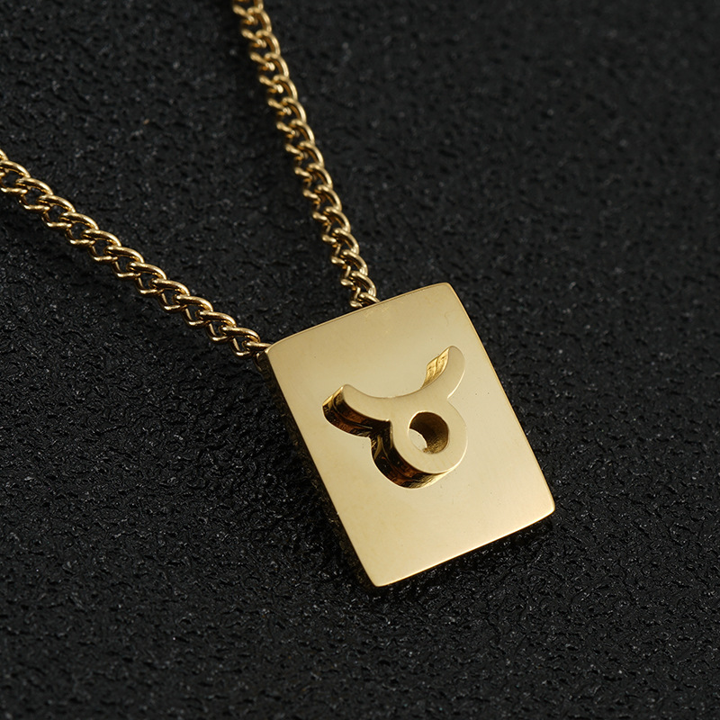 Stainless Steel 12 Constellation Necklace Female 18K Gold Square Hollow Twelve Constellation Clavicle Chain Pendant