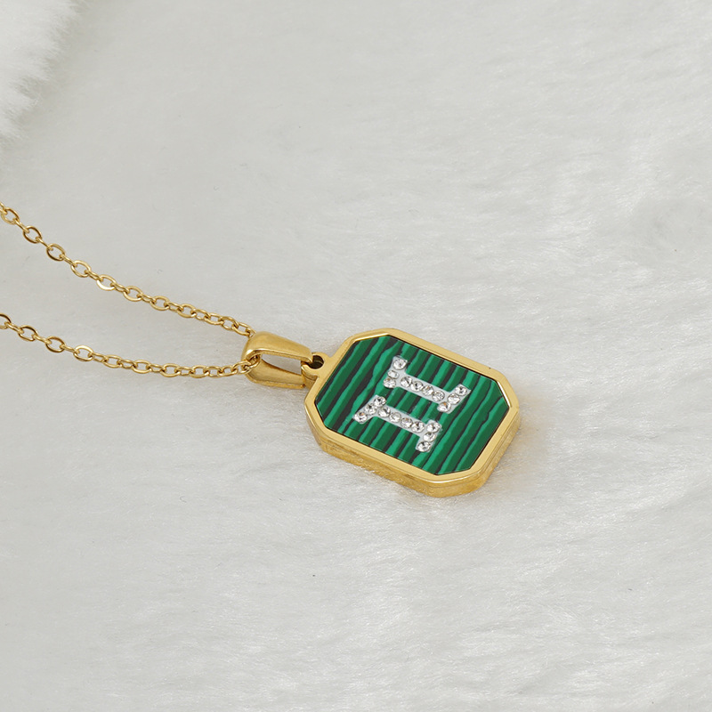 Titanium steel fashion malachite twelve constellation necklace female 18K stainless steel sticky diamond 12 constellation pendant