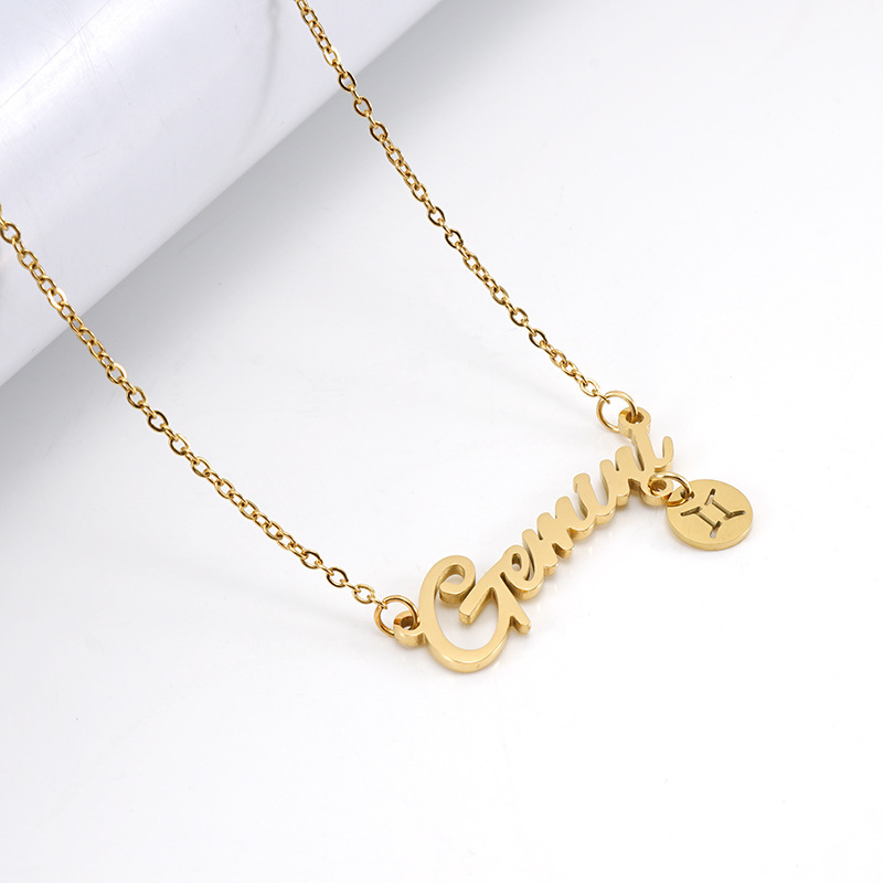 Popular models: fashion all-match stainless steel twelve constellation necklace female 18K titanium steel letter constellation pendant ins necklace female