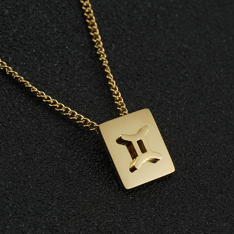 Stainless Steel 12 Constellation Necklace Female 18K Gold Square Hollow Twelve Constellation Clavicle Chain Pendant