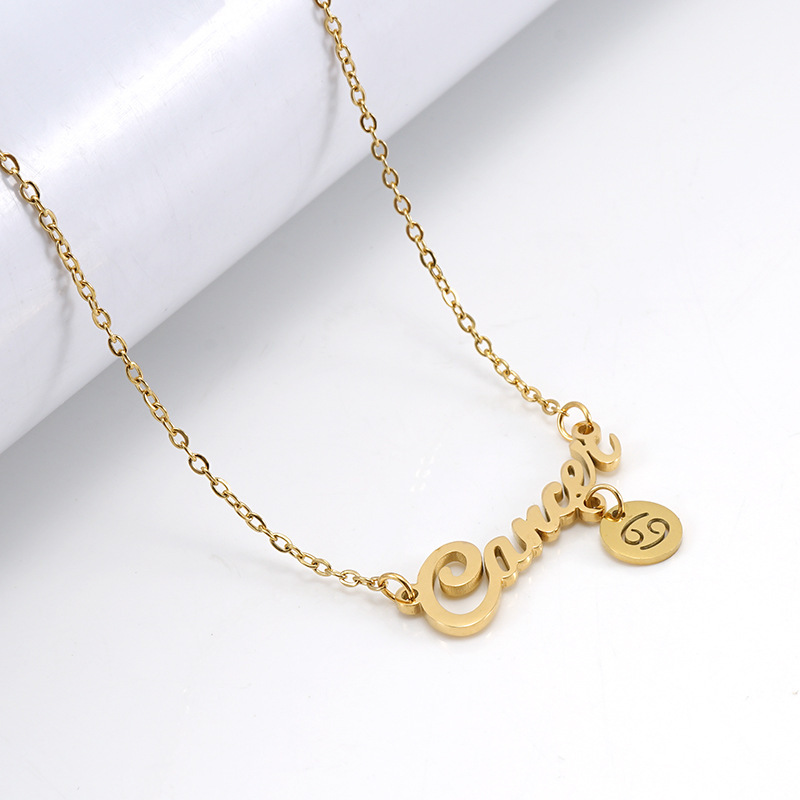 Popular models: fashion all-match stainless steel twelve constellation necklace female 18K titanium steel letter constellation pendant ins necklace female