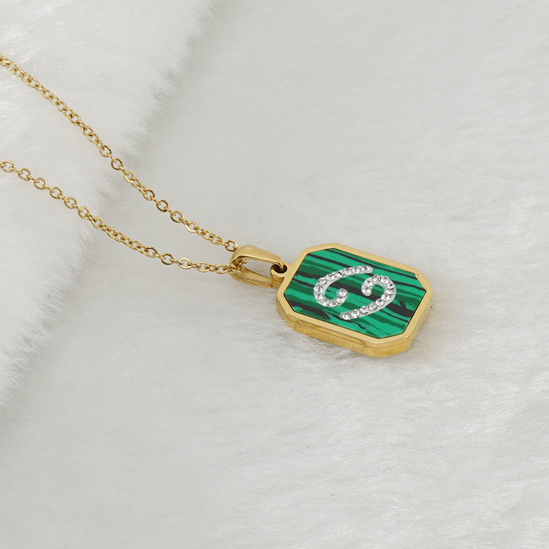 Titanium steel fashion malachite twelve constellation necklace female 18K stainless steel sticky diamond 12 constellation pendant