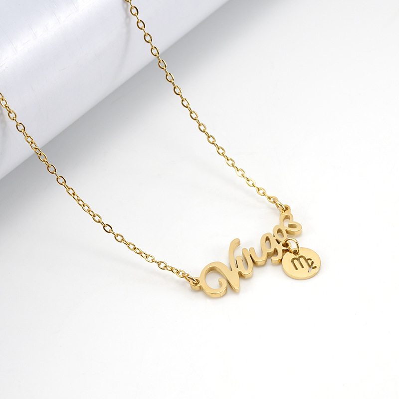 Popular models: fashion all-match stainless steel twelve constellation necklace female 18K titanium steel letter constellation pendant ins necklace female