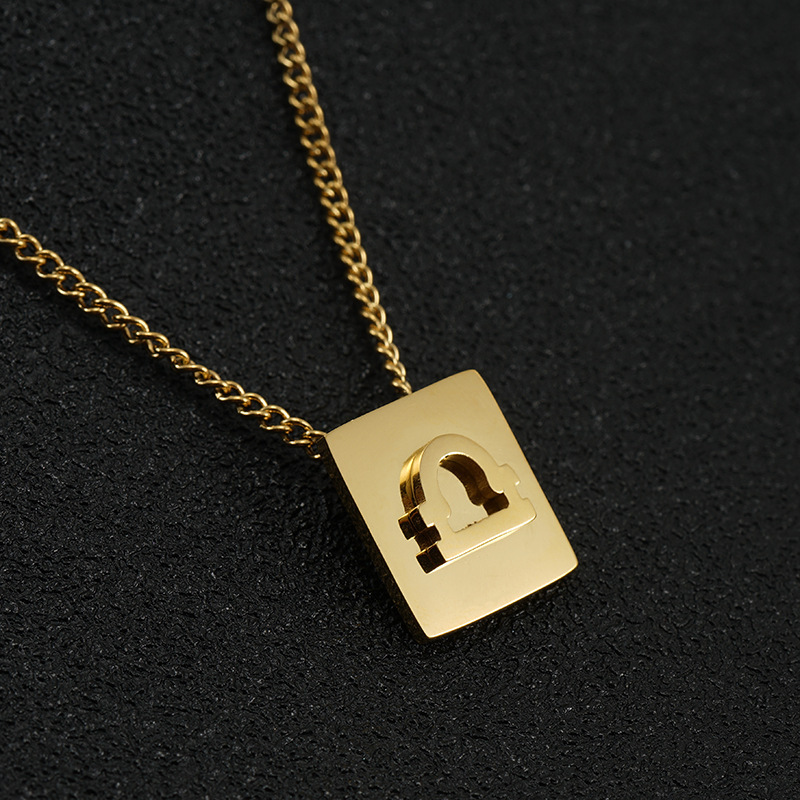 Stainless Steel 12 Constellation Necklace Female 18K Gold Square Hollow Twelve Constellation Clavicle Chain Pendant