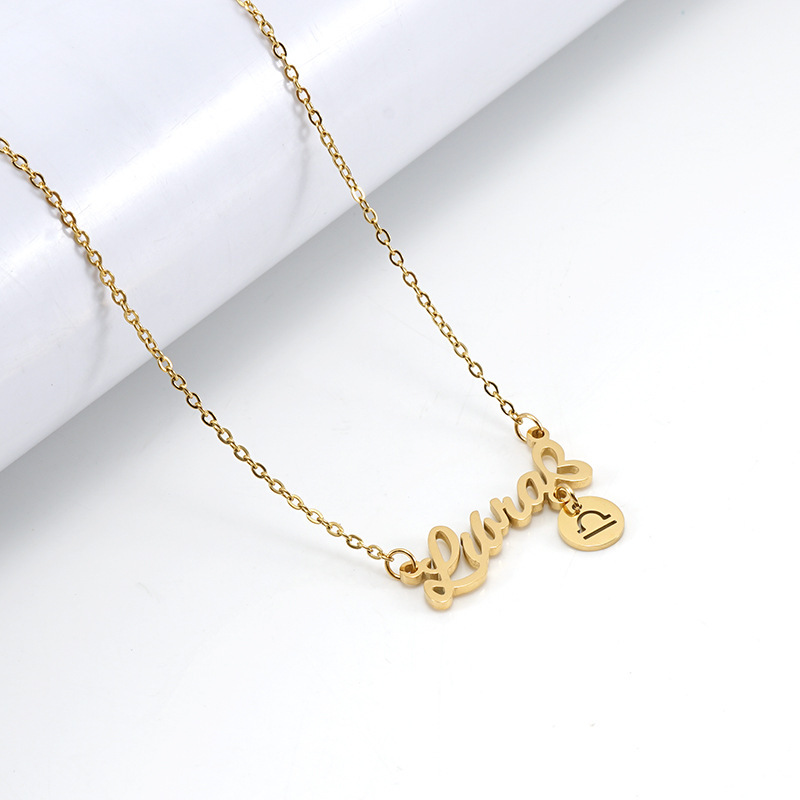 Popular models: fashion all-match stainless steel twelve constellation necklace female 18K titanium steel letter constellation pendant ins necklace female