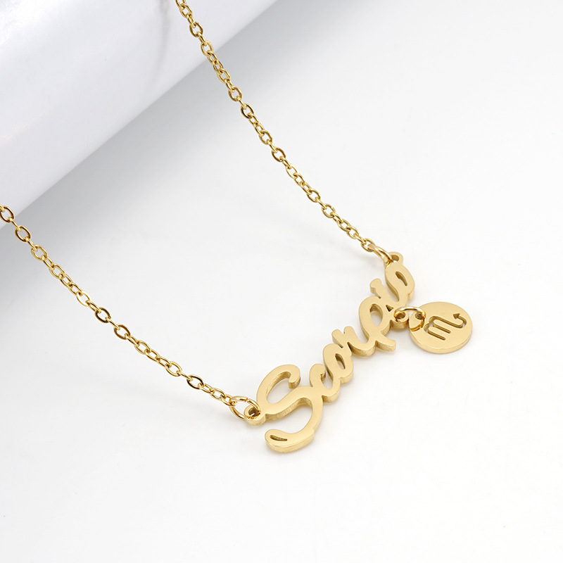 Popular models: fashion all-match stainless steel twelve constellation necklace female 18K titanium steel letter constellation pendant ins necklace female