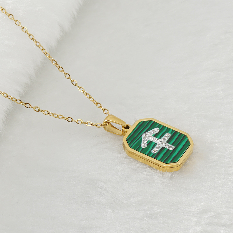 Titanium steel fashion malachite twelve constellation necklace female 18K stainless steel sticky diamond 12 constellation pendant