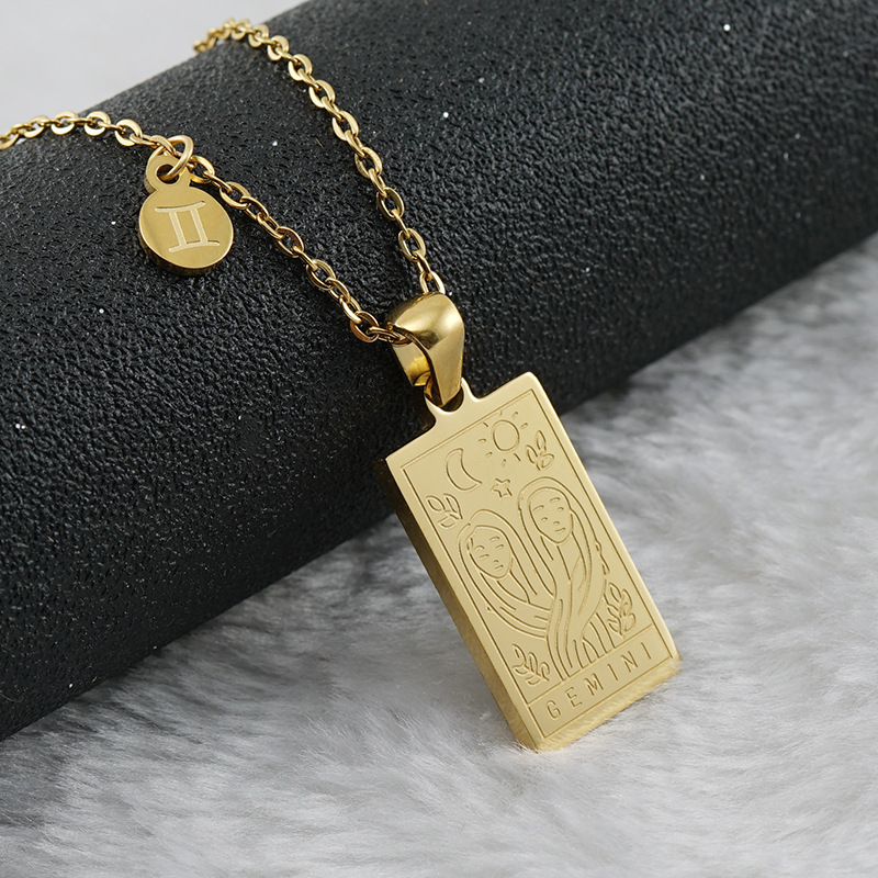 New stainless steel 12 constellation necklace female 18K square 12 constellation titanium steel tag clavicle chain