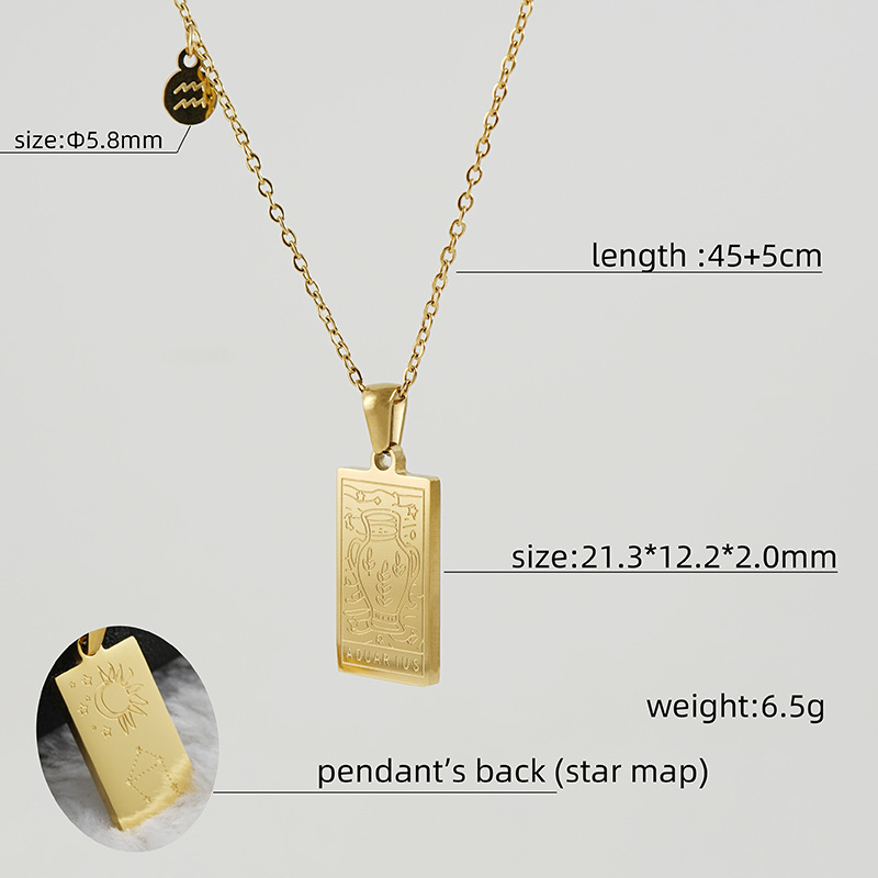 New stainless steel 12 constellation necklace female 18K square 12 constellation titanium steel tag clavicle chain