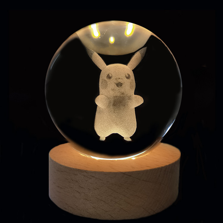 Creative 3D cartoon character Pikachu Elsa Doraemon Mickey interior carving crystal ball home decoration