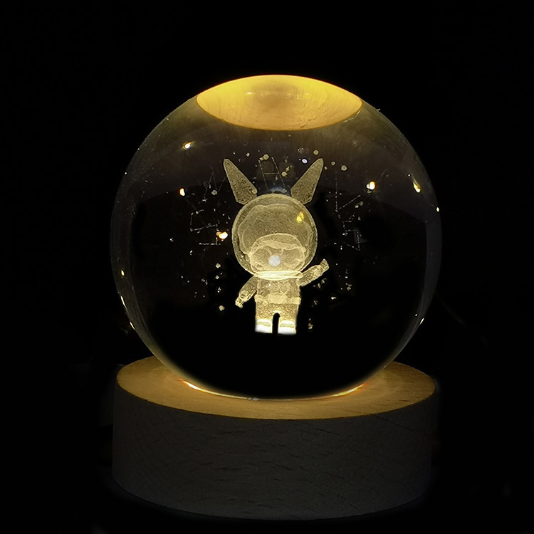 Creative 3D cartoon character Pikachu Elsa Doraemon Mickey interior carving crystal ball home decoration