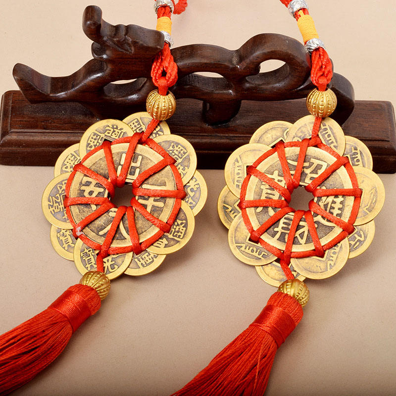 Brass Five Emperors Copper Coins Ten Emperors Copper Coins Chinese Knot Home Ornament Car Pendant