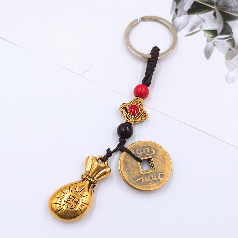 Brass Five Emperors Copper Coins Ten Emperors Copper Coins Chinese Knot Home Ornament Car Pendant