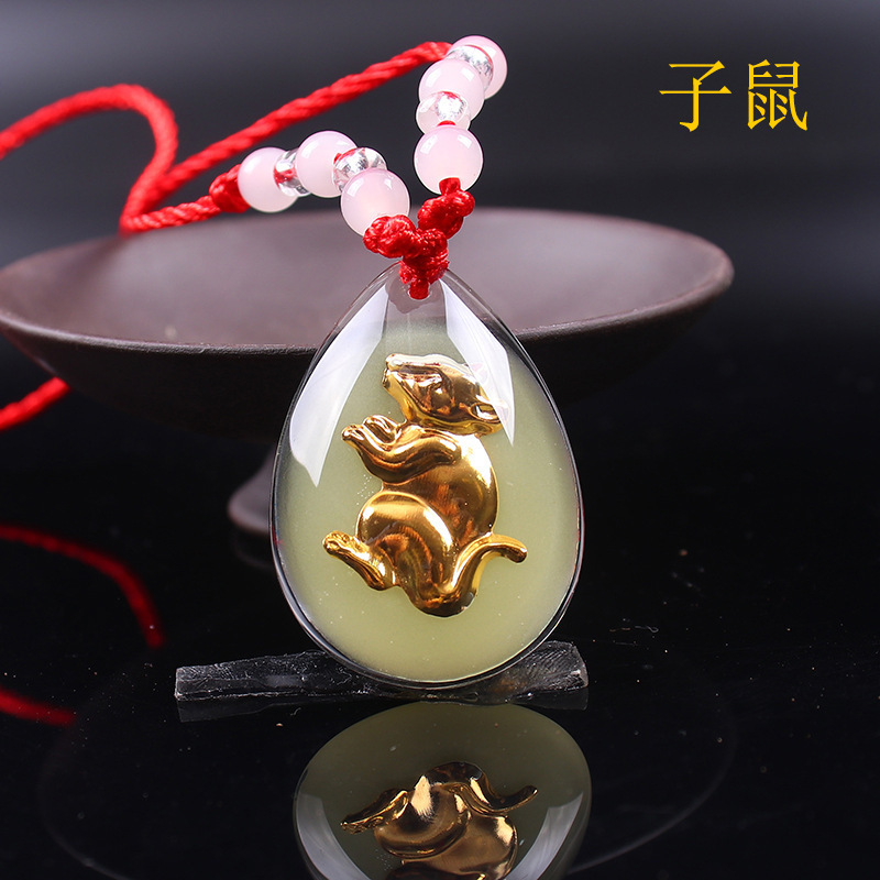 Crystal Luminous Pendant Crystal US Dollar Zodiac Red String Necklace