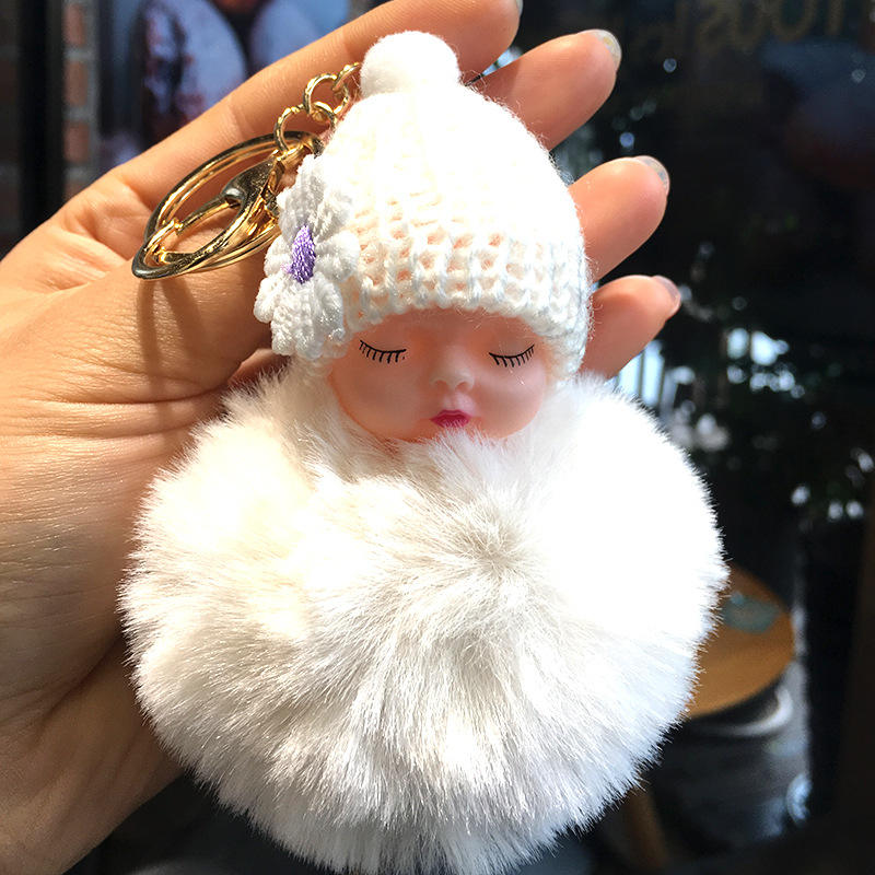 Explosive cute little fresh plush soft sleep doll car pendant keychain