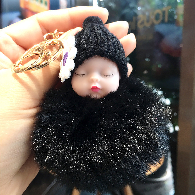 Explosive cute little fresh plush soft sleep doll car pendant keychain