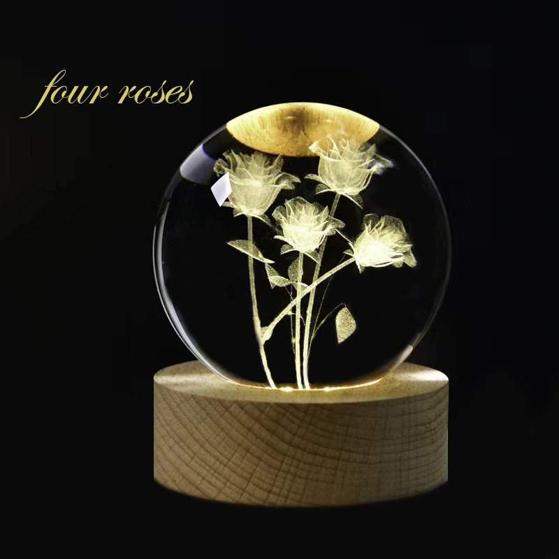 Creative 3D interior carving crystal sphere flower, tree, dandelion home office decoration ornaments