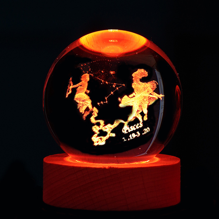 The latest crystal sphere cosmic galaxy series night light solid wood base luminous crystal small ornament 3D inner engraved glass