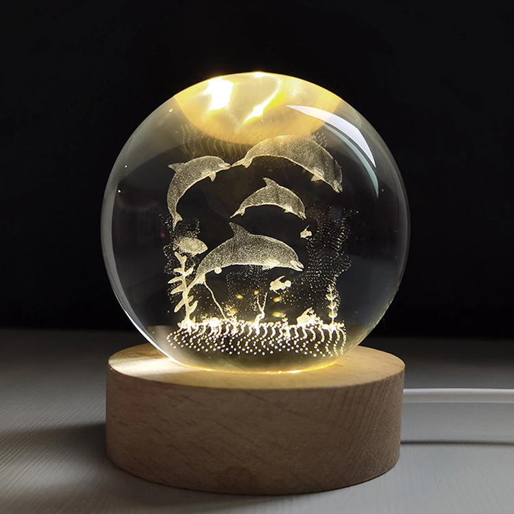 Creative jellyfish, turtle, starfish, clownfish, blue whale, dolphin, 3D interior carved crystal sphere home office ornament