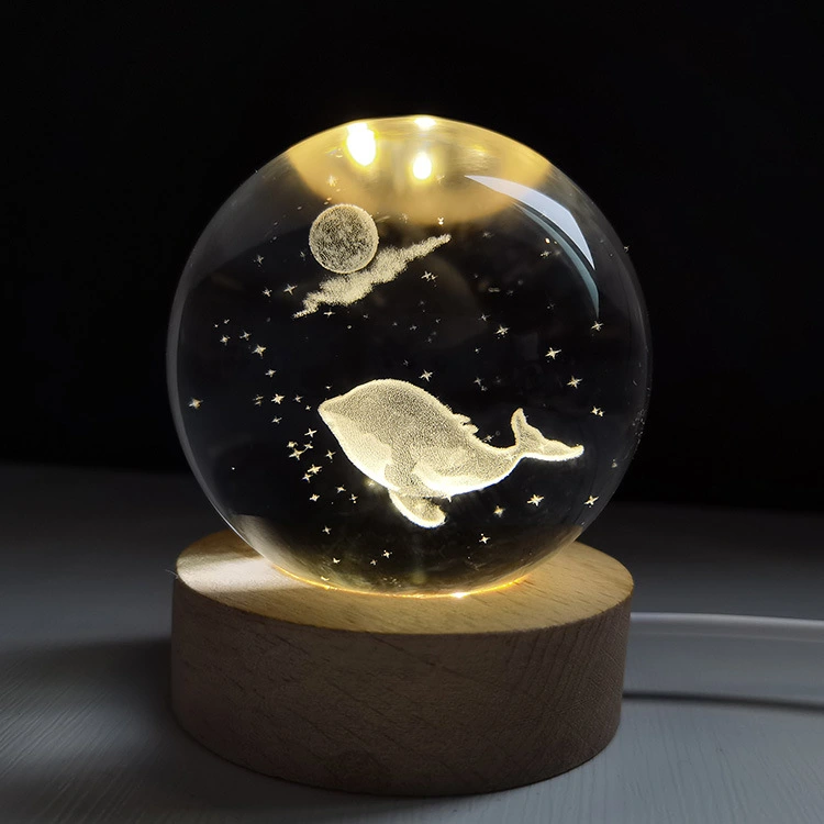 Creative jellyfish, turtle, starfish, clownfish, blue whale, dolphin, 3D interior carved crystal sphere home office ornament