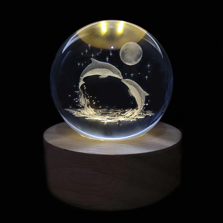 Creative jellyfish, turtle, starfish, clownfish, blue whale, dolphin, 3D interior carved crystal sphere home office ornament