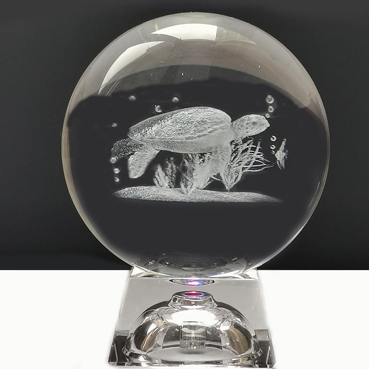 Creative jellyfish, turtle, starfish, clownfish, blue whale, dolphin, 3D interior carved crystal sphere home office ornament