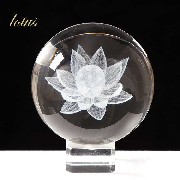 Creative 3D interior carving crystal sphere flower, tree, dandelion home office decoration ornaments