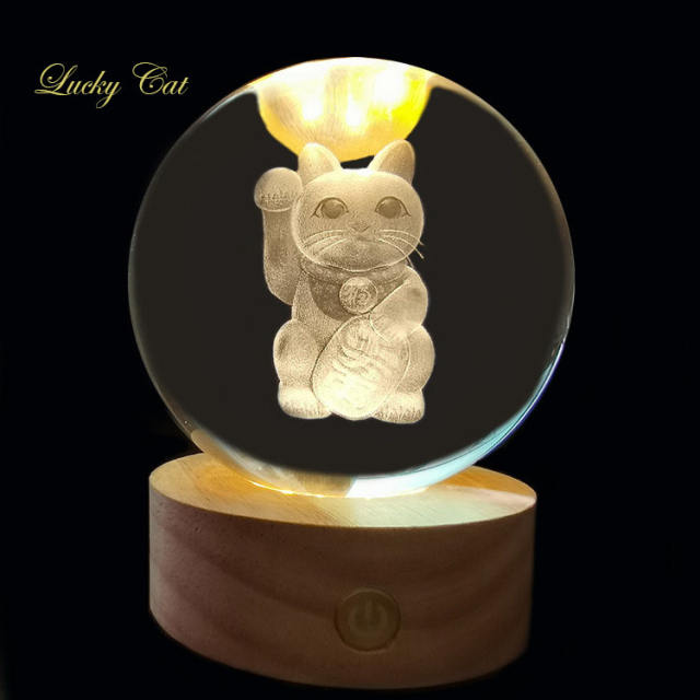 Creative 3D interior carved crystal sphere lucky cat, gain an immediate victory, grand exhibition, smooth sailing, home and office decoration ornaments