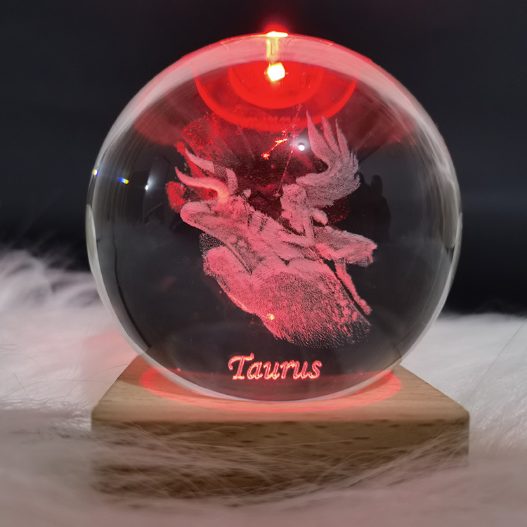 The latest crystal sphere cosmic galaxy series night light solid wood base luminous crystal small ornament 3D inner engraved glass