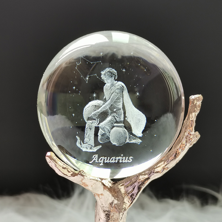 The latest crystal sphere cosmic galaxy series night light solid wood base luminous crystal small ornament 3D inner engraved glass