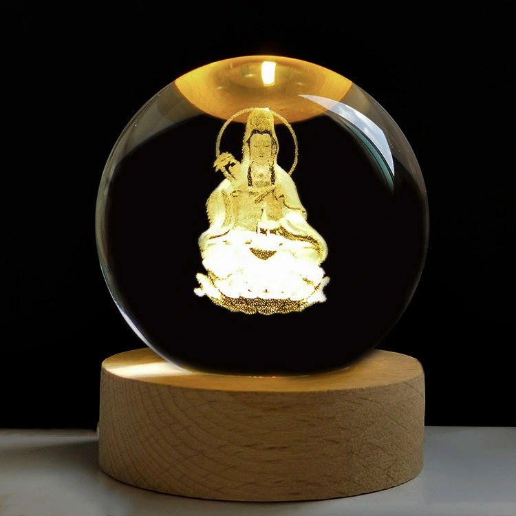 Creative 3D Internal Carved Crystal Sphere Buddha, Guanyin, Samantabhadra Home Office Decoration Ornament