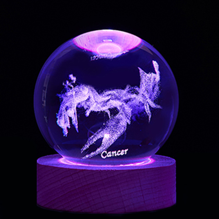 The latest crystal sphere cosmic galaxy series night light solid wood base luminous crystal small ornament 3D inner engraved glass