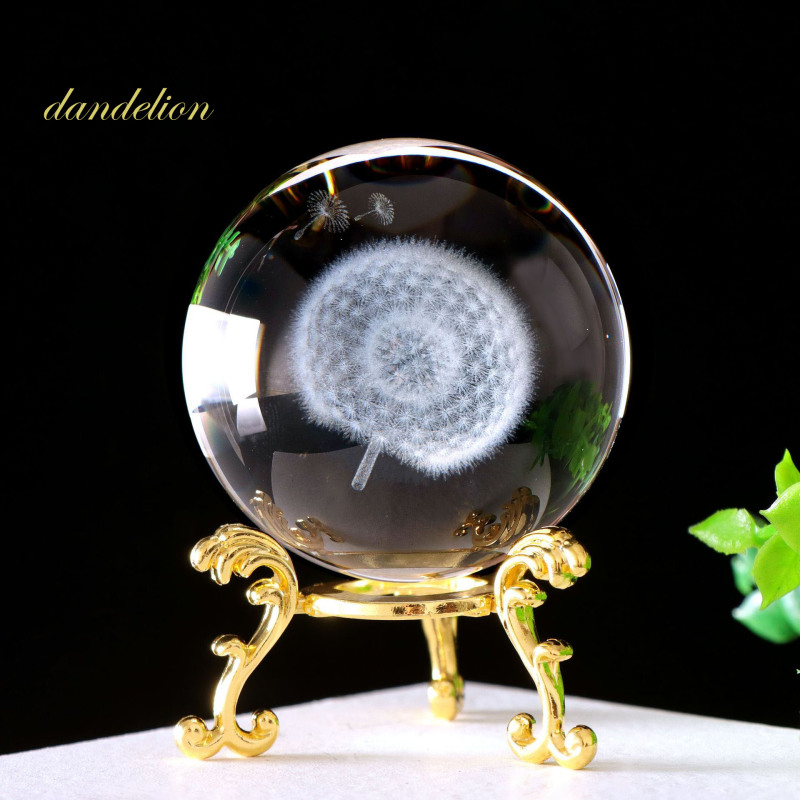 Creative 3D interior carving crystal sphere flower, tree, dandelion home office decoration ornaments
