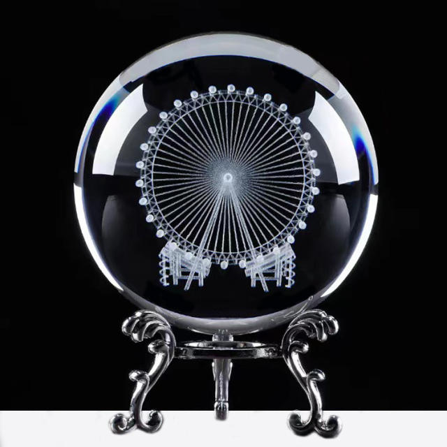 Creative 3D Laser Internal Engraving Crystal Sphere Eiffel Tower, Ferris Wheel, Heartbeat, Happy Birthday Home Office Decoration Ornament