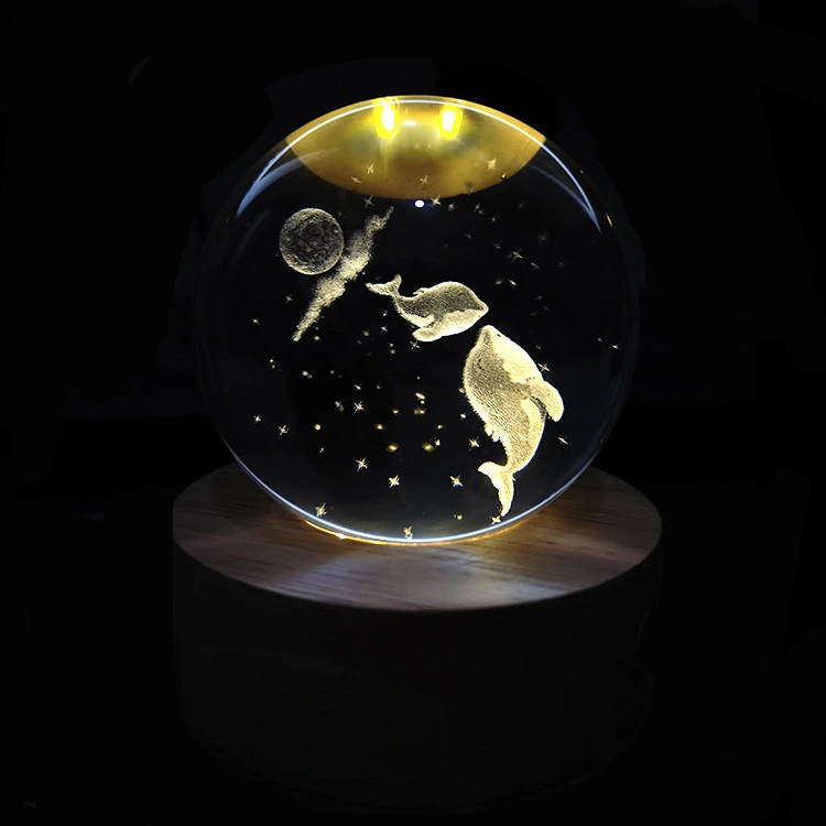 Creative jellyfish, turtle, starfish, clownfish, blue whale, dolphin, 3D interior carved crystal sphere home office ornament