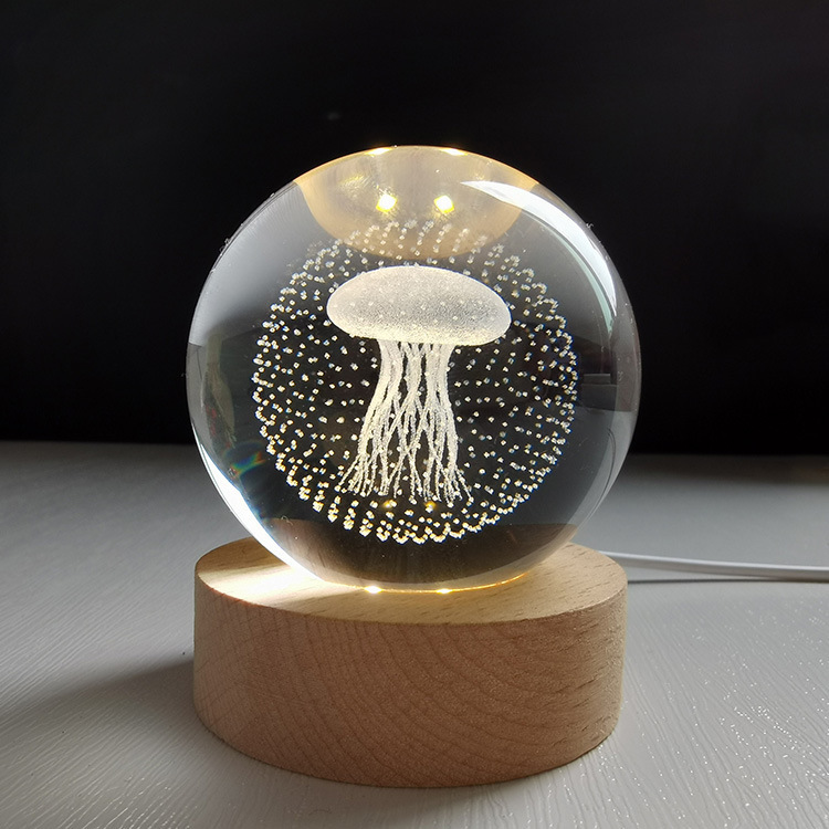 Creative jellyfish, turtle, starfish, clownfish, blue whale, dolphin, 3D interior carved crystal sphere home office ornament