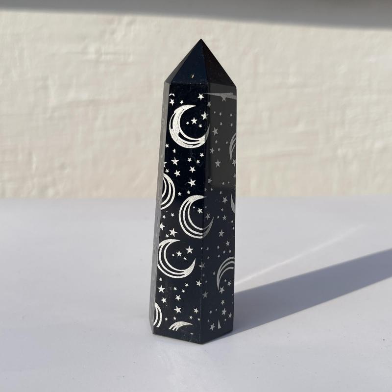 Healing obsidian white marble energy tower point rune home decoration