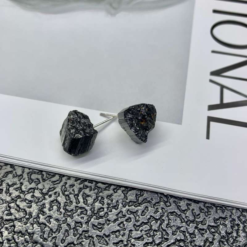 Natural raw stone 925 sliver earrings Tanzanite aquamarine citrine peridot amazonite Black Tourmaline Sapphire Ring Adjustable Color Retention Healing