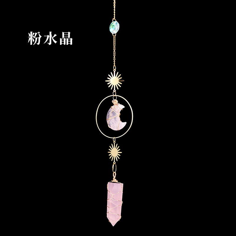 Natural Crystal Column Moon Lighting Pendant Crystal Raw Stone Sun Catcher Home Garden Wind Chimes Decorative Pendant