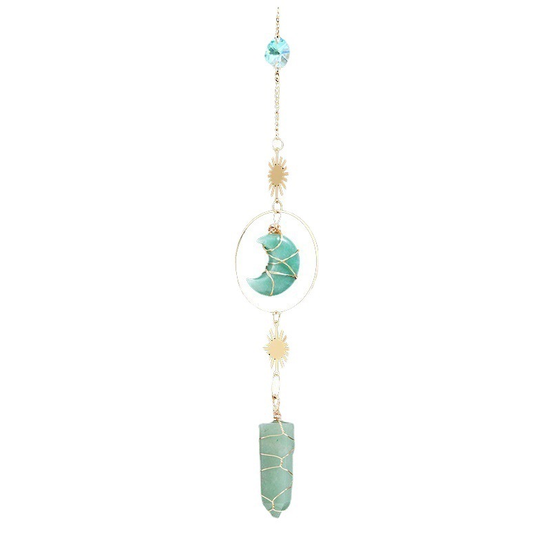 Natural Crystal Column Moon Lighting Pendant Crystal Raw Stone Sun Catcher Home Garden Wind Chimes Decorative Pendant