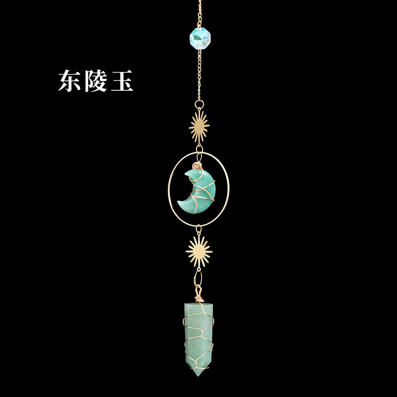 Natural Crystal Column Moon Lighting Pendant Crystal Raw Stone Sun Catcher Home Garden Wind Chimes Decorative Pendant