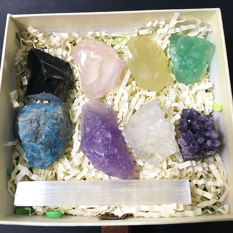 Natural raw stone box chakra color box chakra set