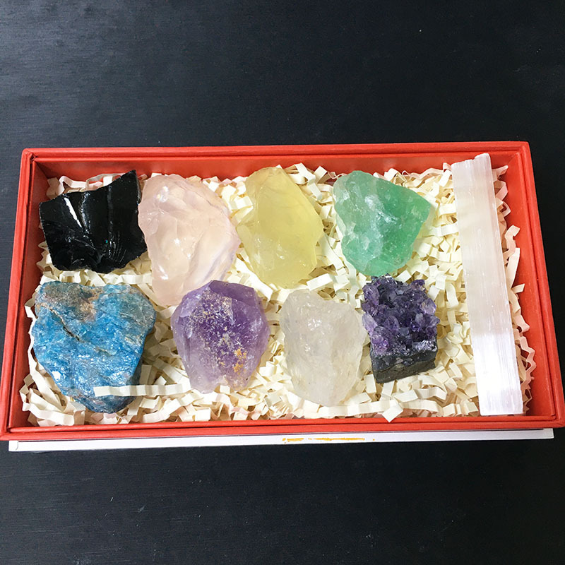 Natural raw stone box chakra color box chakra set