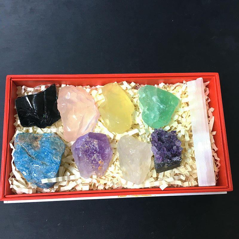 Natural raw stone box chakra color box chakra set