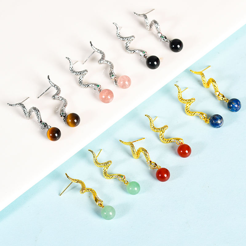 Factory wholesale Natural Crystal Snake shaped fashion jewelry earrings stainless steel earrings Healing