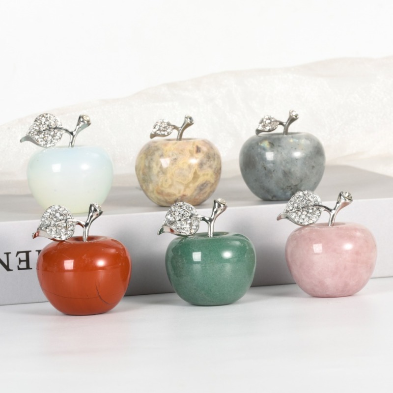 3cm  apple Wholesale of natural crystal apple ornaments for decoration, used for office incense insertion base household products