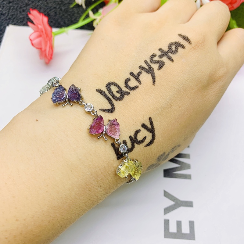 Factory wholesale natural crystal Fluorite Butterfly Bracelet boutique woman bracelet fashion ladies bracelet healing