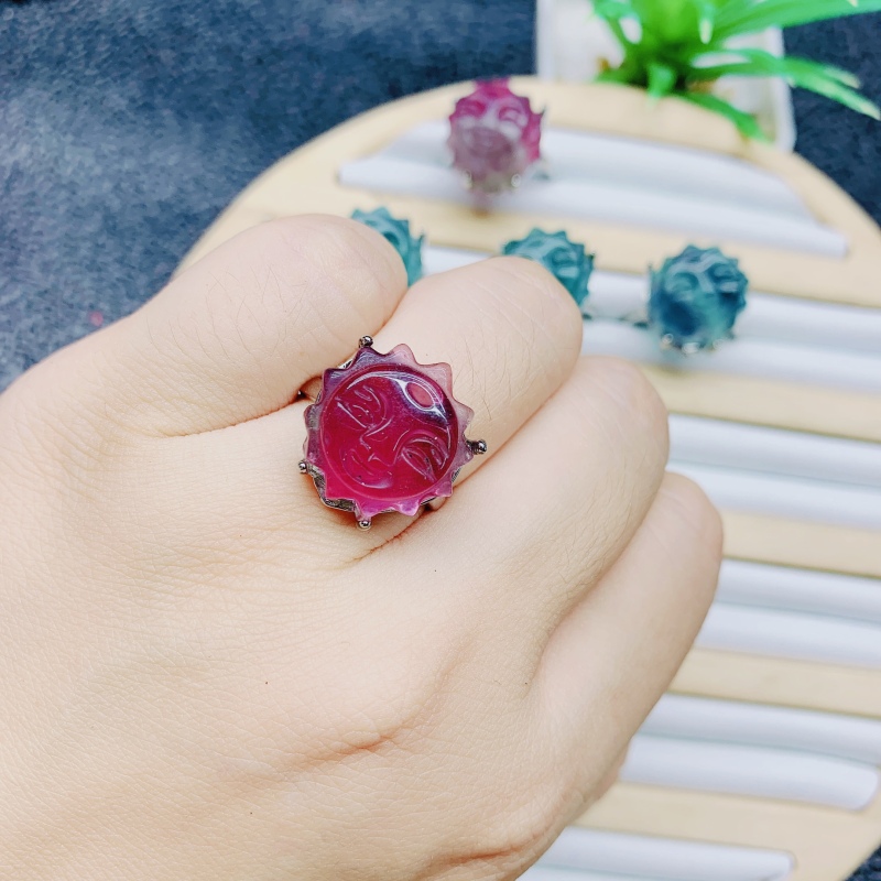 High quality genuine fluorite ring Factory Wholesale Natural Crystal Ring Jewelry Women's Exquisite Jewelry Ring Healing Gifts