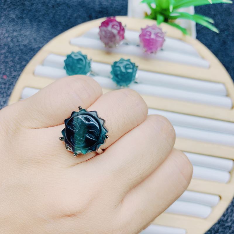 High quality genuine fluorite ring Factory Wholesale Natural Crystal Ring Jewelry Women's Exquisite Jewelry Ring Healing Gifts